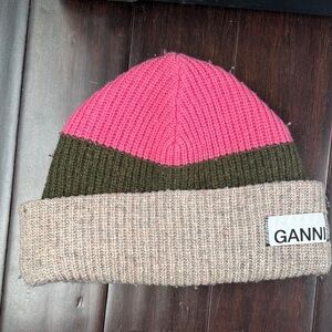 Ganni Pink and Olive Knit Beanie
